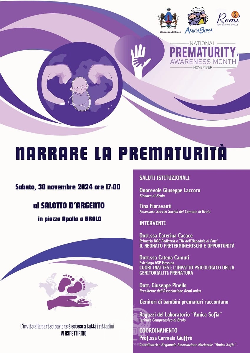 Brolo – Sabato 30 novembre alle ore 17 “Narrare la Prematurità”